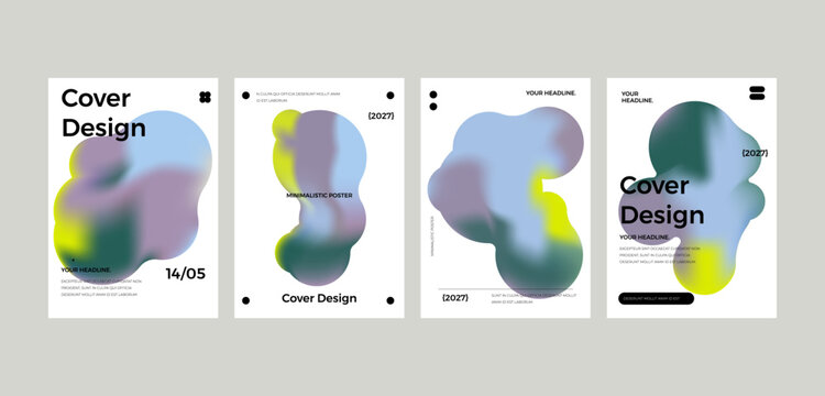 Posters with gradient minimalistic basic figures, extraordinary graphic assets of geometrical shape. Modern minimal colorful print brutalist.	
