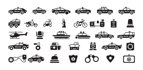 Set of police car and emergency vehicle icons for law enforcement and security © FARJANAAKTER