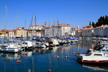 Piran Slovenia Harbor With Colorful Waterfront Buildings, Slovenia