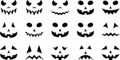 Fototapeta premium A collection of spooky black and white jack o lantern face designs