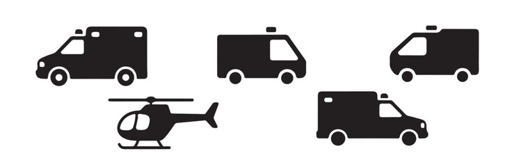 Emergency medical services vehicle icons featuring ambulance silhouettes and rescue helicopter © FARJANAAKTER