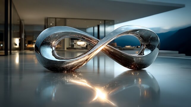 Metallic chrome infinity loop abstract symbol illustration