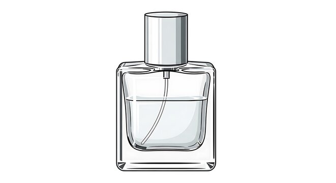 A clear glass spray bottle, elegantly designed for storing and dispensing refined liquid fragrance or cosmetic solutions, reflecting a sense of modern purity and personal care