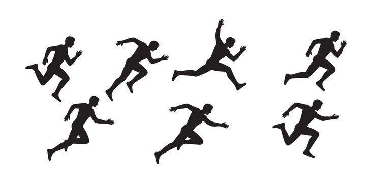 Runner silhouettes motion sport active athletic figure dynamic movement isolated running action