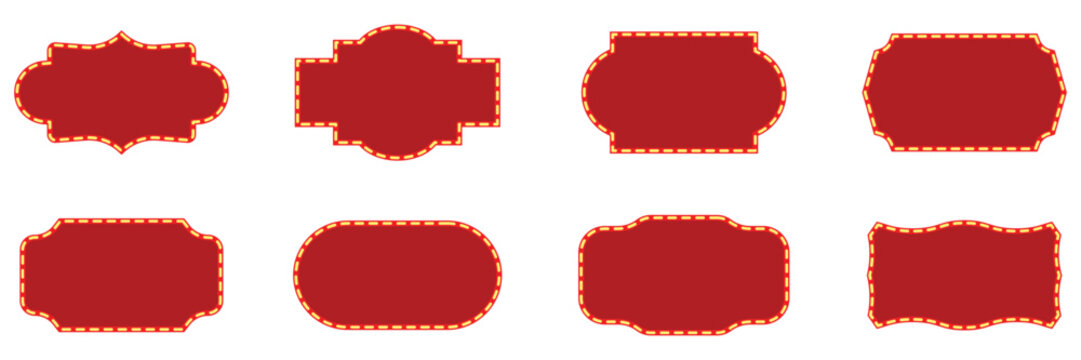 Collection of vintage cinema marquee frames. Cinema frame shapes set. Retro theater ticket borders, decorative red and gold geometric shapes.