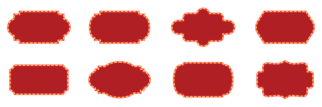 Collection of vintage cinema marquee frames. Cinema frame shapes set. Retro theater ticket borders, decorative red and gold geometric shapes. Ornamental classic label badges vector illustration.