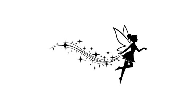 Silhouette of a fairy with wings and sparkling trail, magical, fantasy, whimsical, flying
