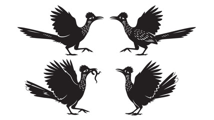 Fototapeta premium Set of 4 black roadrunner bird icons vector