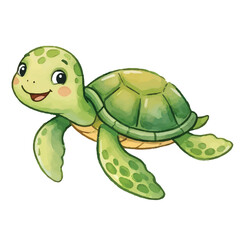 Fototapeta premium Happy cute green cartoon turtle with a smiling shell in nature