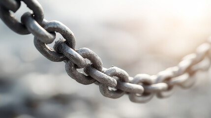 Metal chain connecting links for strength and security, concept of connection, unity, safety, and binding