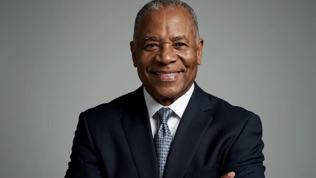 Portrait of a successful senior african american businessman smiling confidently at the camera. Experienced male executive posing for a corporate website banner or header