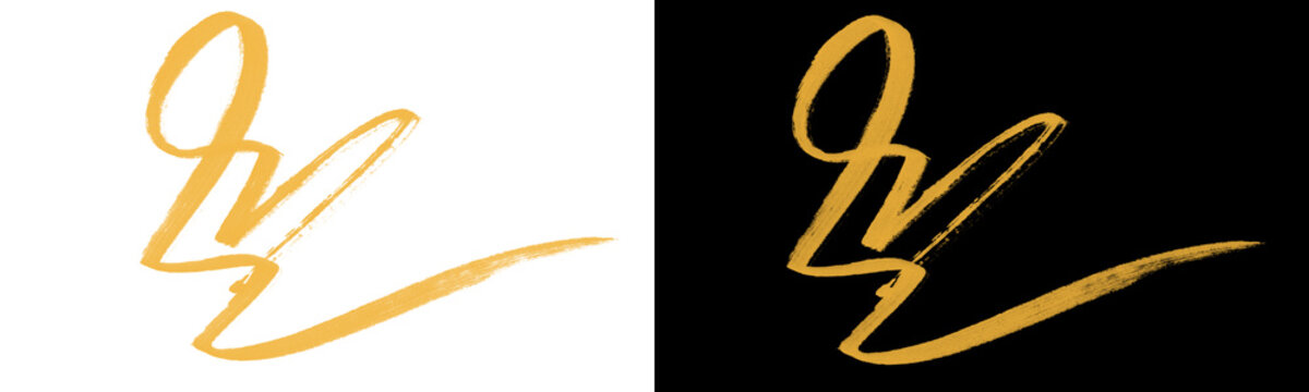 Dark Neon Gold Cursive Letter W Glow Particle Abstract Black