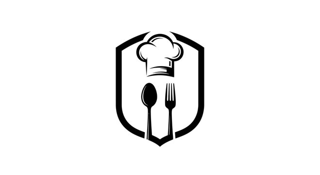Chef Hat Spoon Fork Emblem - Culinary Logo Icon