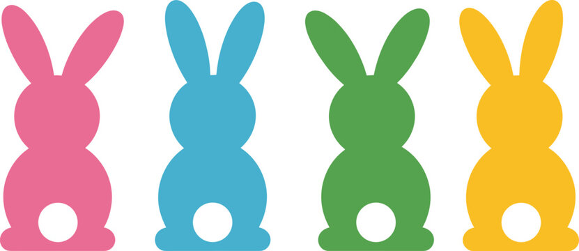 Colorful Easter bunny silhouettes collection isolated on white background, cute rabbit shapes in pastel colors for spring holiday design, decoration, vector illustration