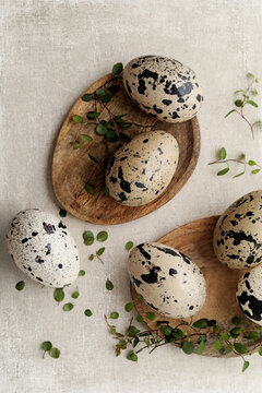 easter eggs on the table. festive table decoration