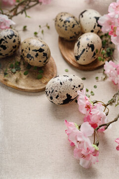 easter eggs on the table. festive table decoration