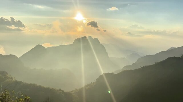 Heavenly Sunlight Piercing Through Mountain Mist