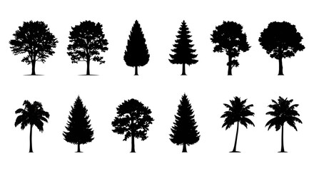 Minimal CAD tree drawings, side view outline trees for architectural and landscape plans  © Dileesha