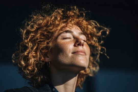 Outside the office, the woman breathes in fresh air, aiming to reset and achieve mindfulness