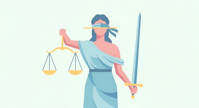 Lady Justice Holding Scales and Sword Symbolizing Law and Fairness.