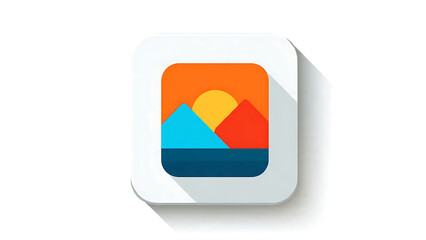 Flat mobile app UI icon representing a gallery or photo image with a landscape scene