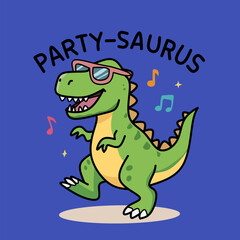Obraz premium Cool Dinosaur T-Rex Dancing with Sunglasses and Music Notes