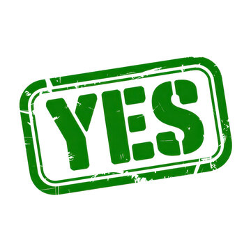 Vibrant photo of Green grunge YES rubber stamp isolated on transparent background