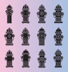 Obraz premium Collection of twelve stylized fire hydrant icons in uniform design and layout perfect for graphic projects