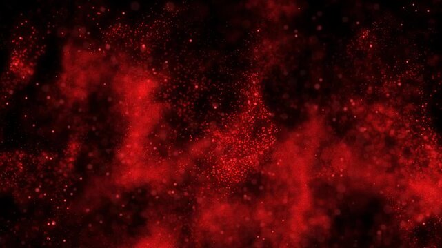 Abstract blurry dots random moving with shiny light. Red background flying pass through the milky way galaxy with stars and space dust in the universe dark and grain processed
