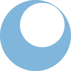 Simple blue circle overlaps a white circular void creating crescent.