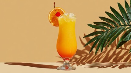 A refreshing cocktail garnished with a cherry and orange slice