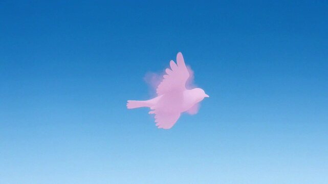 A pink bird soars against a clear blue sky, symbolizing freedom and harmony in nature.