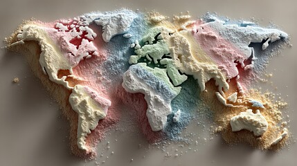Obraz premium A globe depicted through bright powders and antique materials, embodying global artistic spirit, and constructed from varied colored powders and tactile elements, invoking an artisanal atmosphere