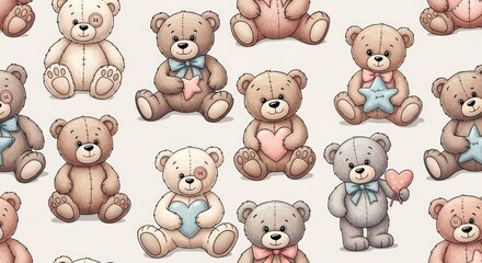 Cute teddy bears in various poses.