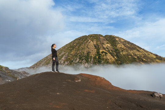Traveler exploring volcano landscape on Java Indonesia