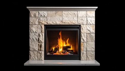 Classic stone fireplace with burning fire symbolizing warmth comfort tradition and architectural elegance in home interior design