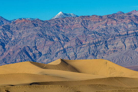 Mesquite Flat Sand Dunes with mountains in Death Valley California