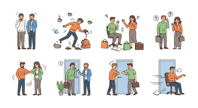 Funny Awkward Social Situations Everyday Embarrassing Moments Vector Illustration