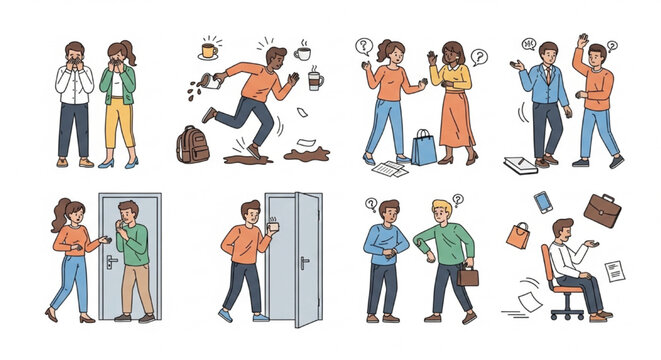 Funny Awkward Social Situations Everyday Embarrassing Moments Vector Illustration