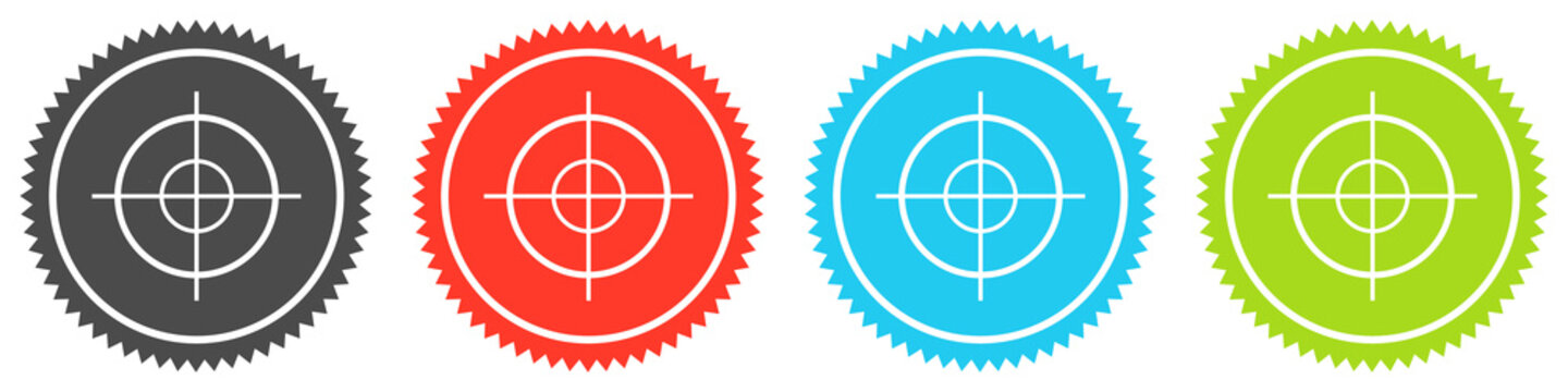 Icons auf 4 Buttons mit Zacken zeigen Fadenkreuz oder Zielen