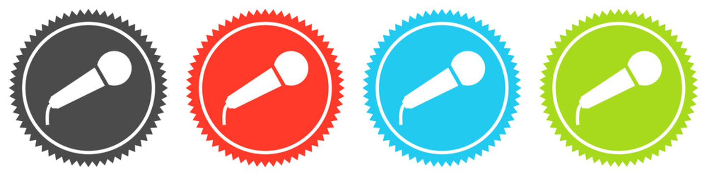 Icons auf 4 Buttons mit Zacken zeigen Mikrofon oder Aufnahme