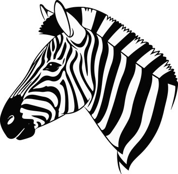 Stylized black and white illustration of a zebra head profile