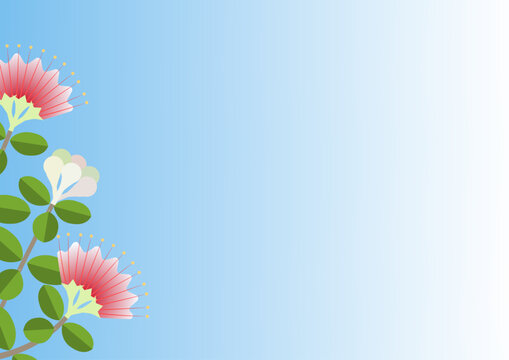 Decorative background with Ohia lehua flowers on the left