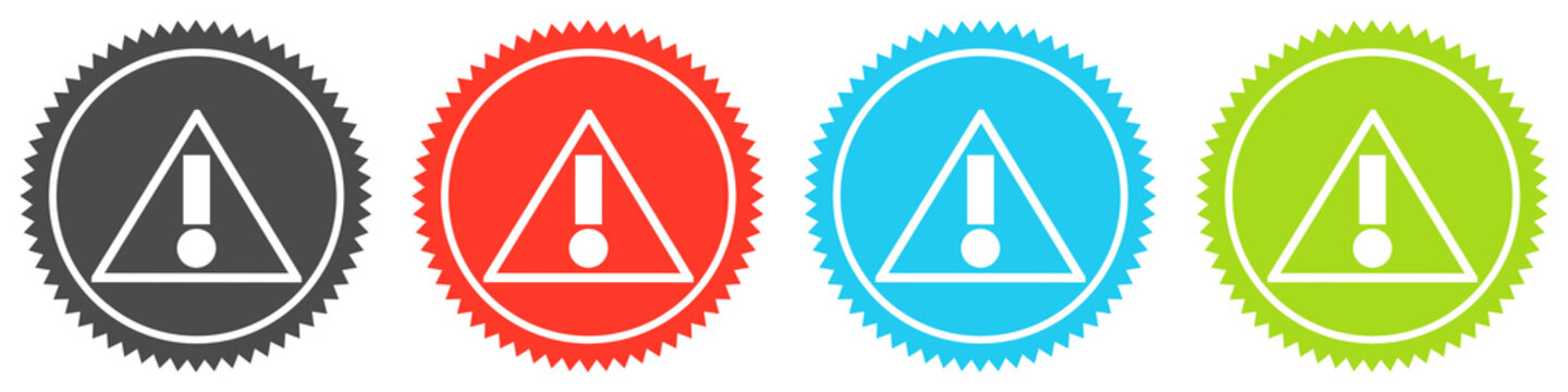 Icons auf 4 Buttons mit Zacken zeigen Warnung, Fehler oder Alarm