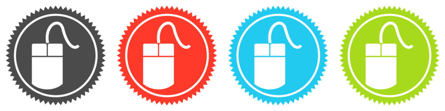 Icons auf 4 Buttons mit Zacken zeigen Maus oder Computermaus