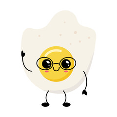 Fototapeta premium Fried egg character with glasses isolated on transparent background.