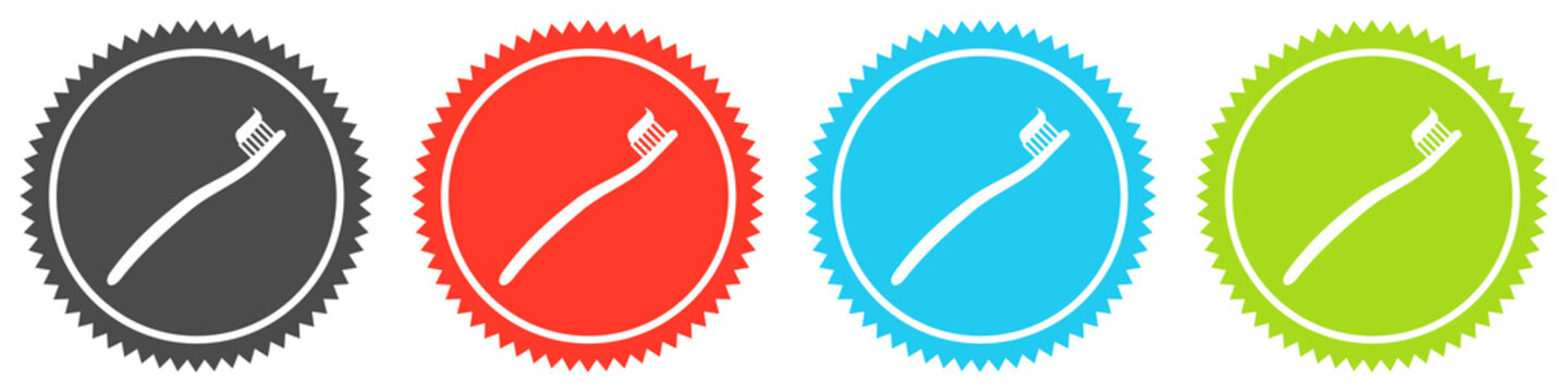 Icons auf 4 Buttons mit Zacken zeigen Zahnpflege oder Zahnb&uuml;rste