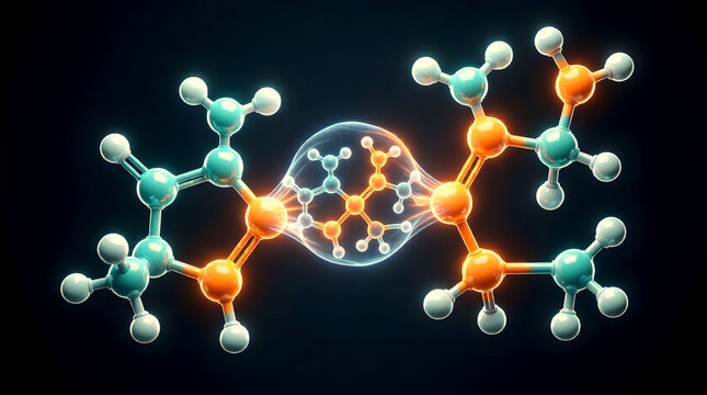 AI-Powered Molecular Comparison Visualization with Two Drug Compounds Facing Each Other and Holographic Difference Map Between Them Showing Color-Coded Structural Variations