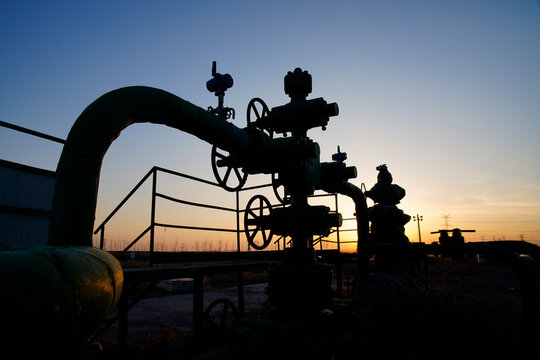 Oil pipeline valves in the oil and gas industry.