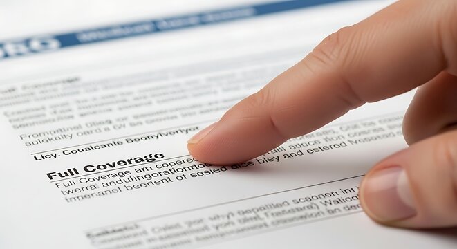 Finger pointing to full coverage section on insurance document